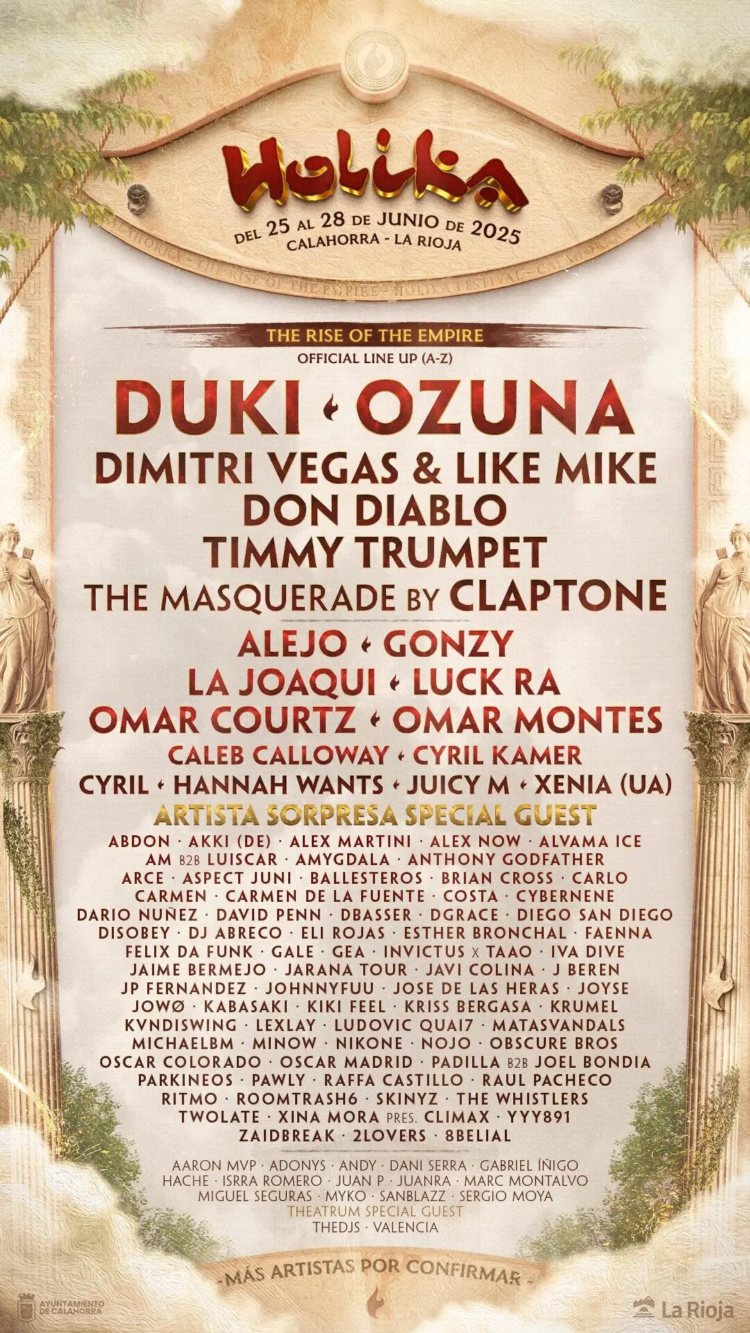 Cartel oficial de Holika 2025 con información del festival y la lista completa de artistas confirmados para el evento.